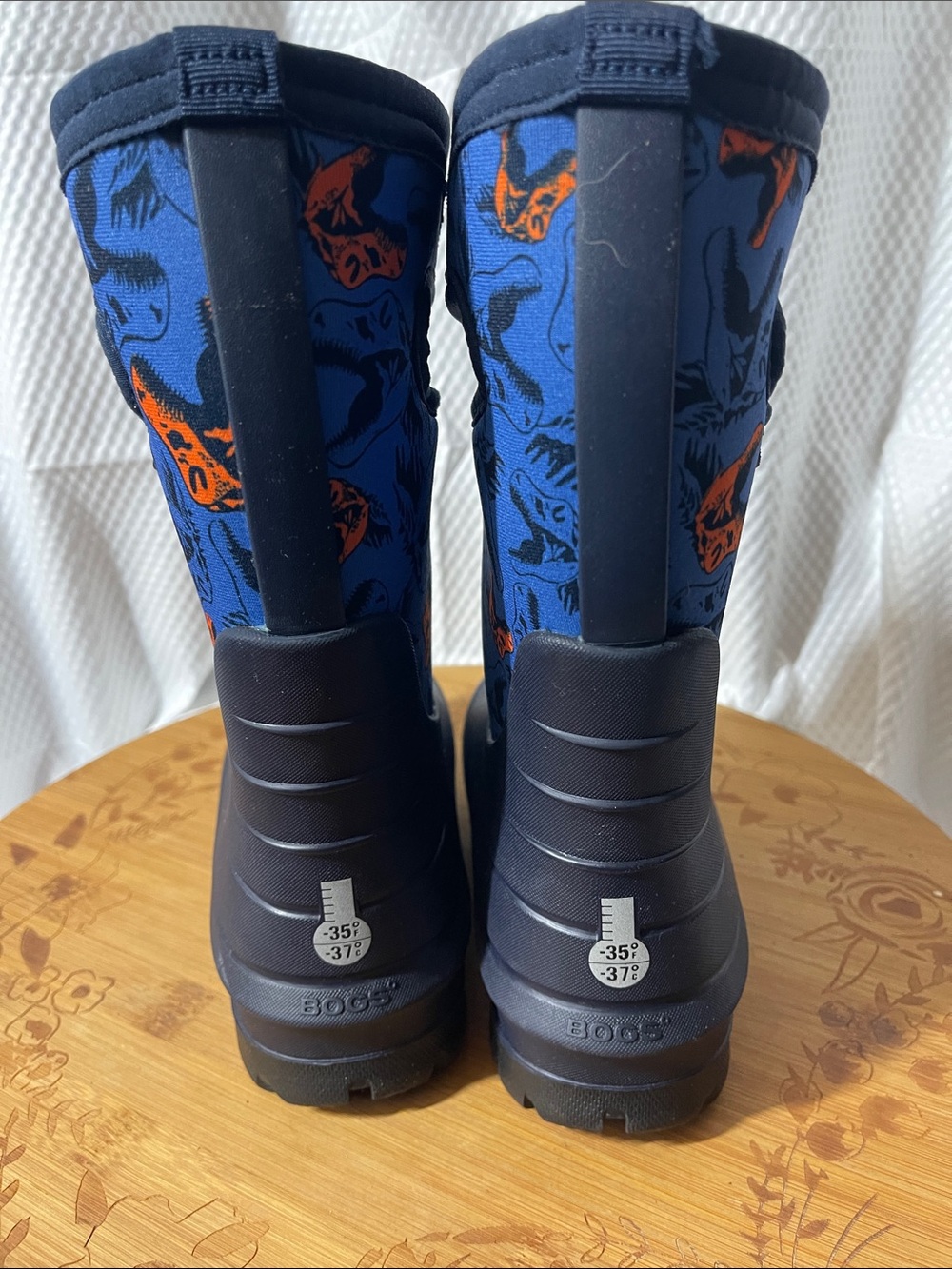 Bogs neoprene Classic Kids Navy and Orange Dino Rain Boots size 13 - Picture 5 of 8